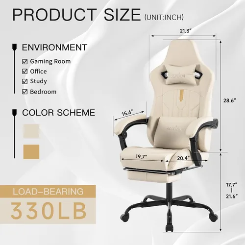 Miniatura 3 de Silla de juegos con reposapiés, silla ergonómica para computadora, cojín lumbar de masaje, silla de videojuegos de carreras, silla reclinable