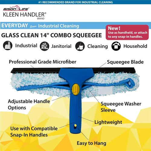 Miniatura 2 de Kleen Handler Paquete de 3 limpiacristales profesionales de 14 pulgadas, herramienta de limpieza de ventanas 2 en 1, combo de limpiador de ventanas