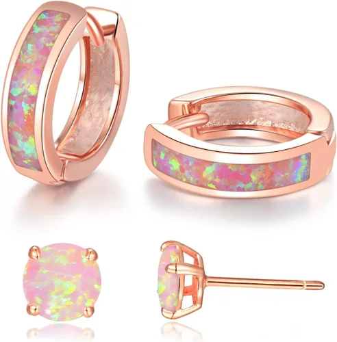 Miniatura 103 de CiNily Aretes Huggie de ópalo con bisagras, chapados en oro, hipoalergénicos, pequeños aretes de aro para mujeres, adolescentes, niñas, hombres