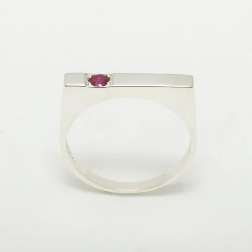 Miniatura 2 de Anillo solitario de plata de ley 925 con rubí auténtico para hombre