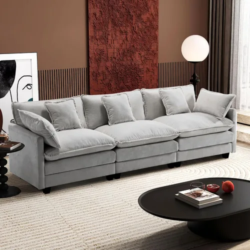 Miniatura 33 de Ihanherry - Sofá de nube de 3 plazas en L, modular, de asiento profundo, para sala de estar, cómodo cojín de asiento tapizado de doble capa, tela