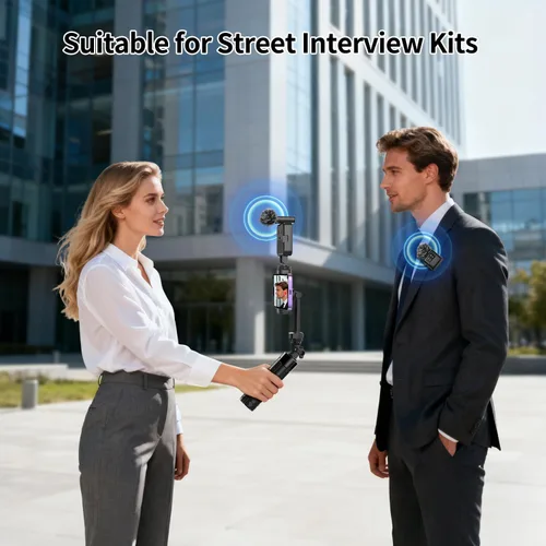 Miniatura 2 de yAyusi Kit de vlogging para iPhone/Android, trípode para selfie stick de 30.71 pulgadas con luz, micrófono y cajas de almacenamiento, kit básico