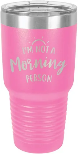 Miniatura 15 de Vaso negro de 30 onzas con popote y tapa superior deslizante con texto en inglés "I'M NOT A MORNING PERSON", color negro