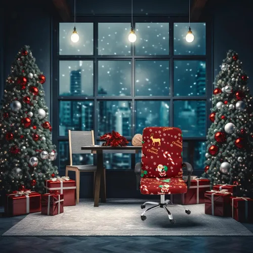 Miniatura 4 de Fundas navideñas para silla de oficina, funda protectora universal elástica para silla de jefe de respaldo alto moderno y sencillo (XMAS01, L)