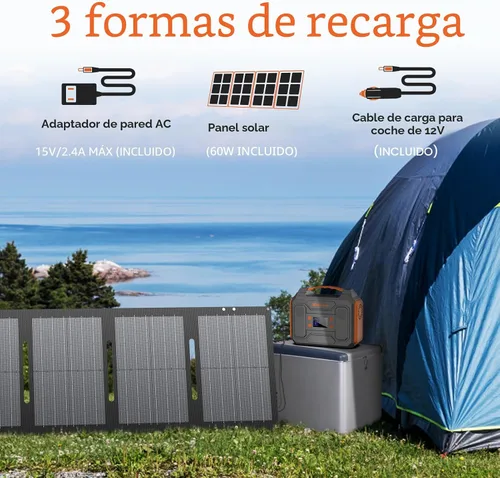 Miniatura 4 de Generador Solar Portátil, Estación de Energía Portátil de 300W con Panel Solar Plegable de 60W, Paquete de Batería de Onda Sinusoidal Pura de 110V
