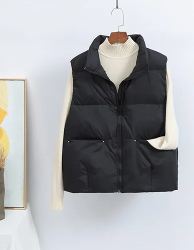 Miniatura 2 de COWOKA Chaleco ligero y casual grueso para mujer, sin mangas, cuello alto