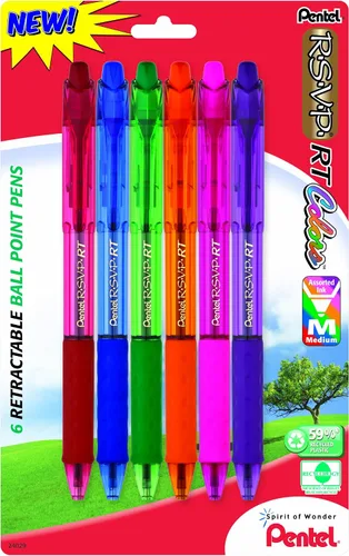 Miniatura 3 de Pentel RSVP RT Colors - Bolígrafo retráctil de punta redonda, línea mediana, barril, tinta rosa, paquete de 2 unidades (BK93CRBP2P)