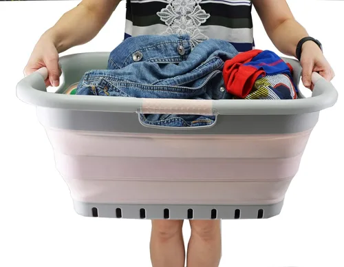 Miniatura 8 de SAMMART Cesta plegable de plástico para la ropa sucia de 41 litros, contenedor de almacenamiento plegable y organizador, cesta portátil, cesta que