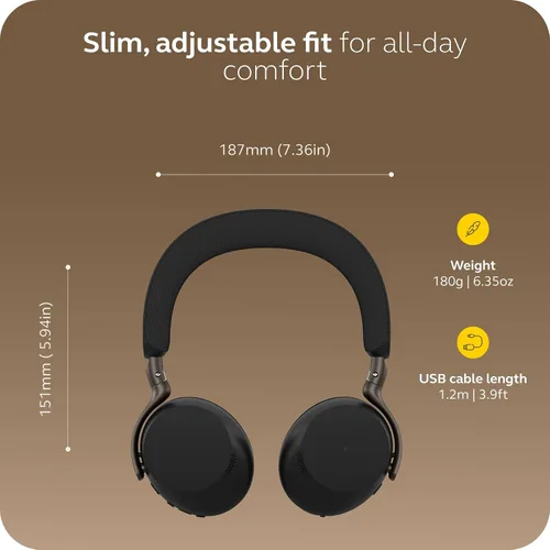 Miniatura 8 de Jabra Evolve3 75 Auriculares inalámbricos Bluetooth con micrófono para el trabajo, USB-A, tecnología de llamada de voz AI, cancelación activa