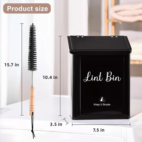 Miniatura 6 de SUBEKYU Contenedor Magnético de Metal para Pelusa para Cuarto de Lavandería, Soporte de Caja de Pelusa Montado en la Pared, Bote de Basura con Tapa
