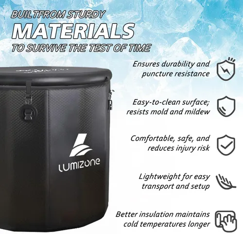 Miniatura 7 de Lumizone Bañera de inmersión fría inflable de 118 galones de capacidad, baño de hielo portátil, compatible con enfriadores de agua con tapa, sellos