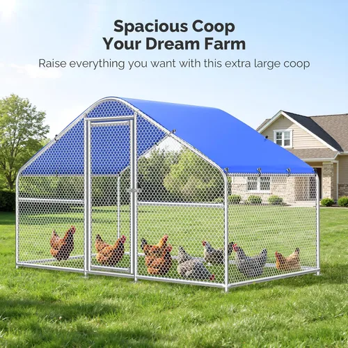 Miniatura 7 de Sino Luban Gallinero grande de metal para 10 pollos/patos, corridos de pollo para patio con cubierta impermeable, recinto de pollo al aire libre