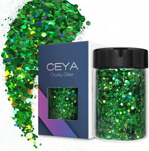 Miniatura 25 de Ceya Brillantina gruesa holográfica, 1 libra/16 onzas, oro diamante a granel, purpurina mixta gruesa y fina embotellada con lentejuelas metálicas