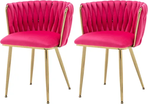 Miniatura 11 de ECHINGLE Juego de 2 sillas de comedor de terciopelo, modernas sillas de comedor tejidas tapizadas con patas de metal dorado, sillas decorativas