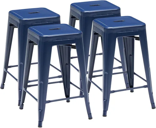 Miniatura 12 de DUMOS Juego de 4 taburetes de bar de altura de mostrador, sillas de comedor apilables de metal de 18 pulgadas, taburetes de bar modernos para isla