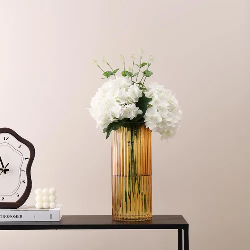 Miniatura 2 de Jarrón de vidrio ámbar para flores, jarrones de vidrio acanalados, jarrones altos de vidrio para tulipanes, jarrón de vidrio moderno para sala