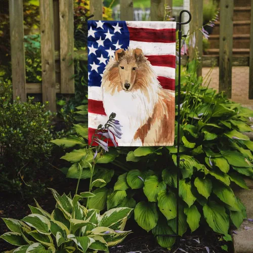 Miniatura 2 de Caroline's Treasures CK1719GF - Bandera patriótica de Estados Unidos Rough Collie para jardín, bandera decorativa para patio exterior, patio