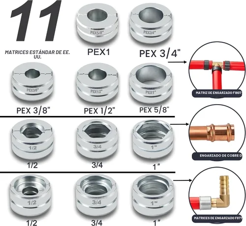Miniatura 4 de AMZCNC Herramienta de prensa profesional de 18 V para tubos de cobre y PEX, kit de herramientas de prensa de plomería inalámbrica con 1/2 ", 3/4", 1