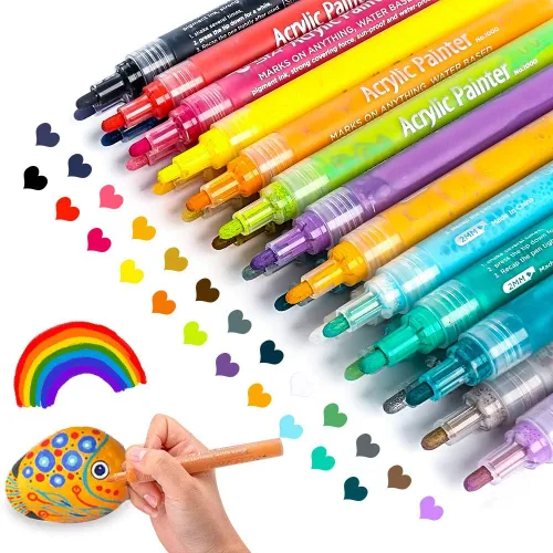 Miniatura 11 de JR.WHITE 36 rotuladores de pintura acrílica para pintura en roca, lienzo, madera, vidrio, tela, metal, plástico, marcadores de pintura para niños