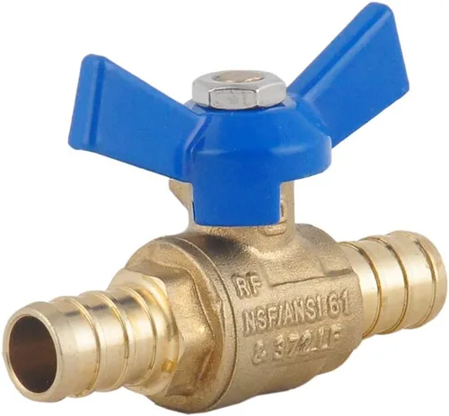 Miniatura 3 de LD- Válvula de bola de latón PEX de 1/2 pulgada, válvula de bola de cierre PEX de latón LF de 1/2 pulgada con mariposa roja y azul o mango en T