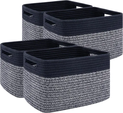 Miniatura 16 de Paquete de 4 cestas de almacenamiento para organizar, cestas tejidas para estantes, perfectas para juguetes, libros, toallas y ropa, cestas