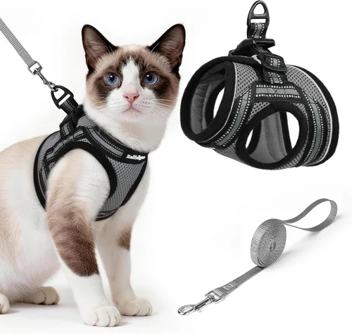 Miniatura 32 de rabbitgoo Juego de arnés y correa para gatos para caminar a prueba de escape, chaleco suave ajustable para gatitos con tira reflectante para gatos