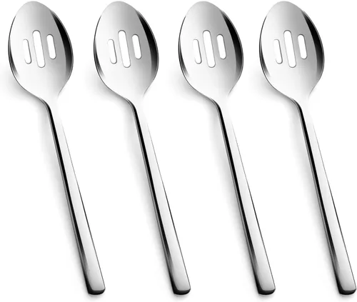 Miniatura 6 de KINGSTONE Juego de 4 cucharas de servir ranuradas, acero inoxidable 18/10, resistente de 9.84 pulgadas, para bufé, boda, fiesta, catering, apto