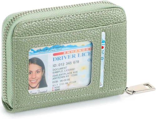 Miniatura 10 de FALAN MULE Cartera de Cuero para Tarjetas de Crédito con Bloqueo RFID Pequeña para Mujeres con Muñequera, Azul claro, Vintage