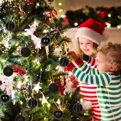 Miniatura 4 de 30 piezas de adornos de bola de árbol de Navidad irrompibles negros para decoración navideña