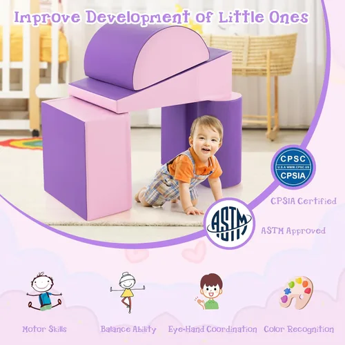 Miniatura 6 de Costzon 5 juguetes de escalada para niños pequeños, estructura de juego de bloques de espuma suave, escaladores para el desarrollo infantil, Púrpura