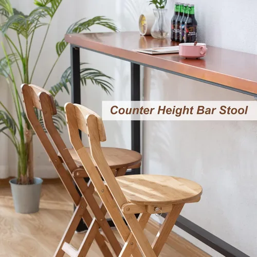 Miniatura 5 de Taburetes de bar plegables de bambú para el desayuno, taburete de cocina de 24 pulgadas/27 pulgadas con respaldo, silla alta de madera plegable