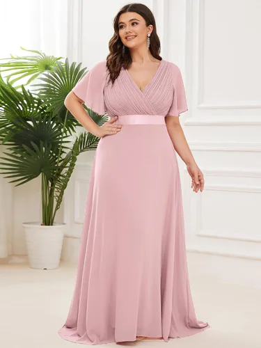 Miniatura 149 de Ever-Pretty Vestido formal para mujer, Navidad, Año Nuevo, cuello en V, gasa, talla grande, largo hasta el suelo, vestido de dama de honor