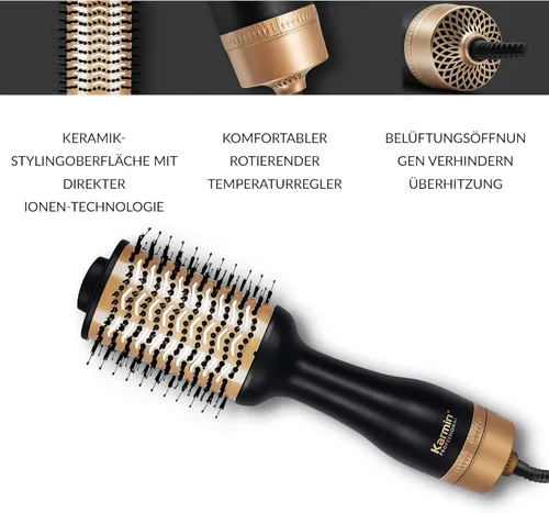 KARMIN Salon Pro - Cepillo secador de pelo iónico redondo en uno, cerámica, iones negativos, voluminizador y estilizador, secado ultraligero,