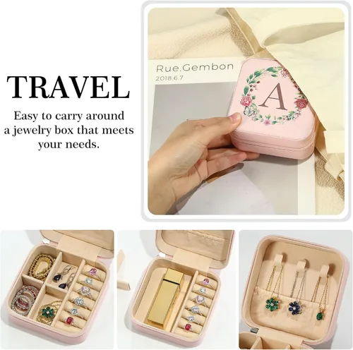 Miniatura 6 de Parima Joyero de viaje Organizador de joyas con iniciales pequeñas Joyero de viaje rosa para mujeres y niñas Organizador de aretes Idea