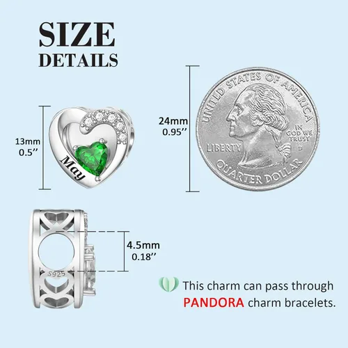 Miniatura 55 de SEVENWELL Dijes de piedra natal con flor grabada para el mes de nacimiento, pulsera de plata de ley 925, feliz cumpleaños para mujer
