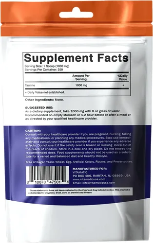 Miniatura 9 de Vitamatic Taurina pura 1000 mg 250 porciones - Sin OMG, sin gluten