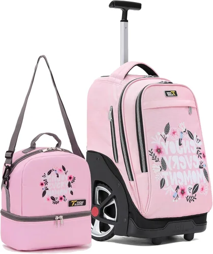 NEW TILAMI Mochila con ruedas de 19 pulgadas con bolsa de almuerzo para niñas y niños, mochila para laptop con ruedas, bolsa de mano duradera para