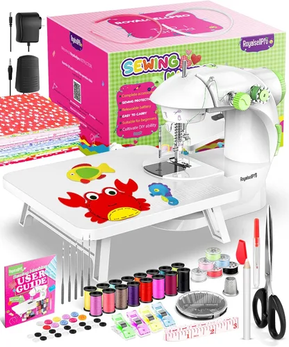 Mini Máquina de Coser con Kit de Costura de 123 Piezas para Principiantes, Máquina de Coser Portátil de Doble Velocidad con Luz y Protector de Dedos