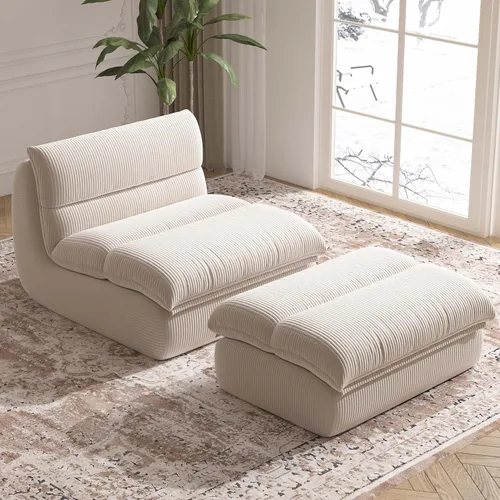Miniatura 7 de YVDNHP Puf con otomana, acogedora y cómoda, de tela de pana ultra suave, silla de lectura con otomana para sala de estar, apartamento de dormitorio