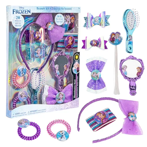 El juego de accesorios para el cabello de Disney Frozen 2 incluye coleteros, lazos para el cabello, clips para el cabello, peine, espejo, para