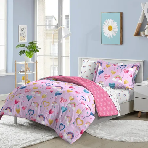 Miniatura 15 de dream FACTORY - Juego de edredón de microfibra ultrasuave para niñas, color rosa, tamaño individual, diseño de princesa mágica Princesa Mágica Rosa