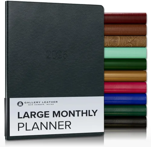 Miniatura 95 de Gallery Leather Agenda Mensual Grande 2025-2026, Elegantemente Encuadernada Planificador de Calendario y Cuaderno con Elegantes Bordes Dorados, 18