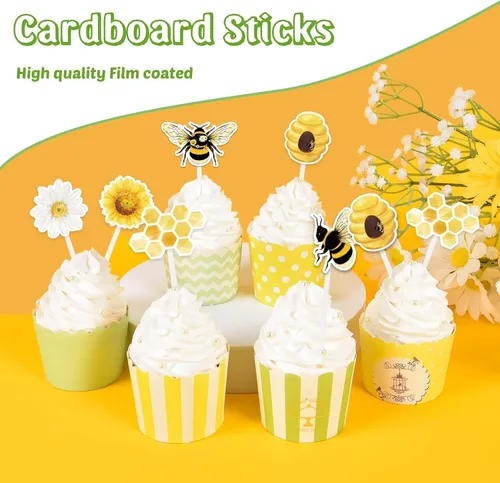 Miniatura 2 de WERNNSAI 36 adornos para cupcakes de abejorros – Decoración para tartas de abejorro, decoración de pastel de panal, decoración de fiesta