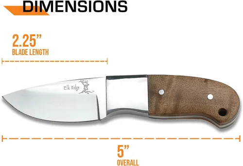 Miniatura 4 de Elk Ridge 111 Series Outdoors Fixed Blade Knife - 5-in Overall, 440 Stainless Steel Mirror Polished Blade, Burl Wood Handle, Leather Sheath