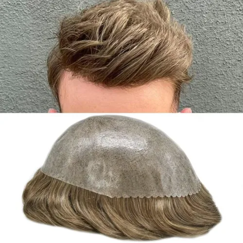 Miniatura 9 de Toupee - Sistema de reemplazo de cabello de polietileno completo para hombre, cabello humano europeo para hombre, tupé de 0.004 in, piel duradera
