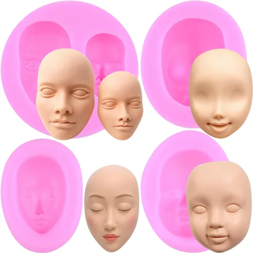 Miniatura 9 de Mujiang Moldes de silicona para cara humana, moldes de fondant para el pelo de muñeca, para decoración de pasteles, arcilla polimérica, caramelo