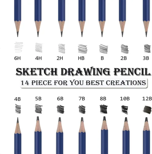 Miniatura 2 de Pro Pencils Juego de Dibujo y Bocetos de 14 piezas de Grafito (12B - 6H) Kit de Lápices Suaves Regalo Ideal para Arte de Dibujo, Bocetos, Sombreado