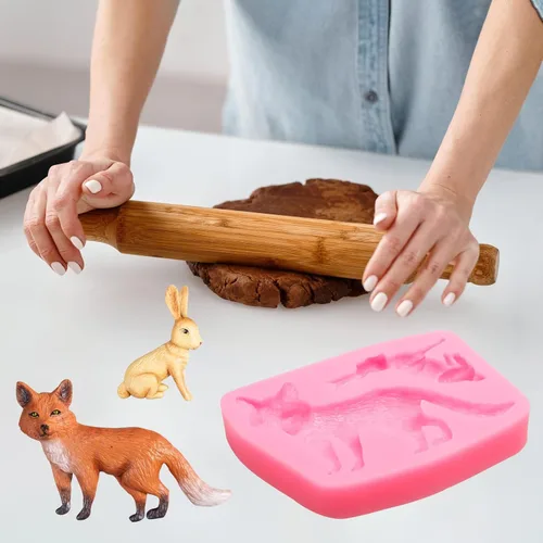 Miniatura 7 de Molde de silicona para fondant de conejo de zorro, molde de chocolate de ciervos sika, alce de bosque, castor de mapache, moldes para hornear