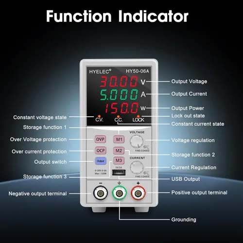 Miniatura 2 de Fuente de alimentación CC variable, fuente de alimentación de banco regulada de conmutación 0-50V 0-6A máx150W con memoria, pantalla LED de 4