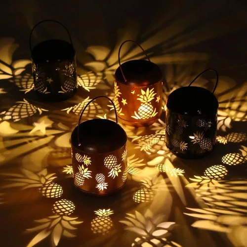 Miniatura 3 de Lixada Iluminación al aire libre LED alimentado por energía solar luz de césped ahuecado diseño de piña colgante lámpara de decoración de paisaje